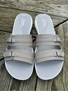 Clarks Cloudsteppers Slide Sandals Gray Adjustable Straps Comfort Size 9